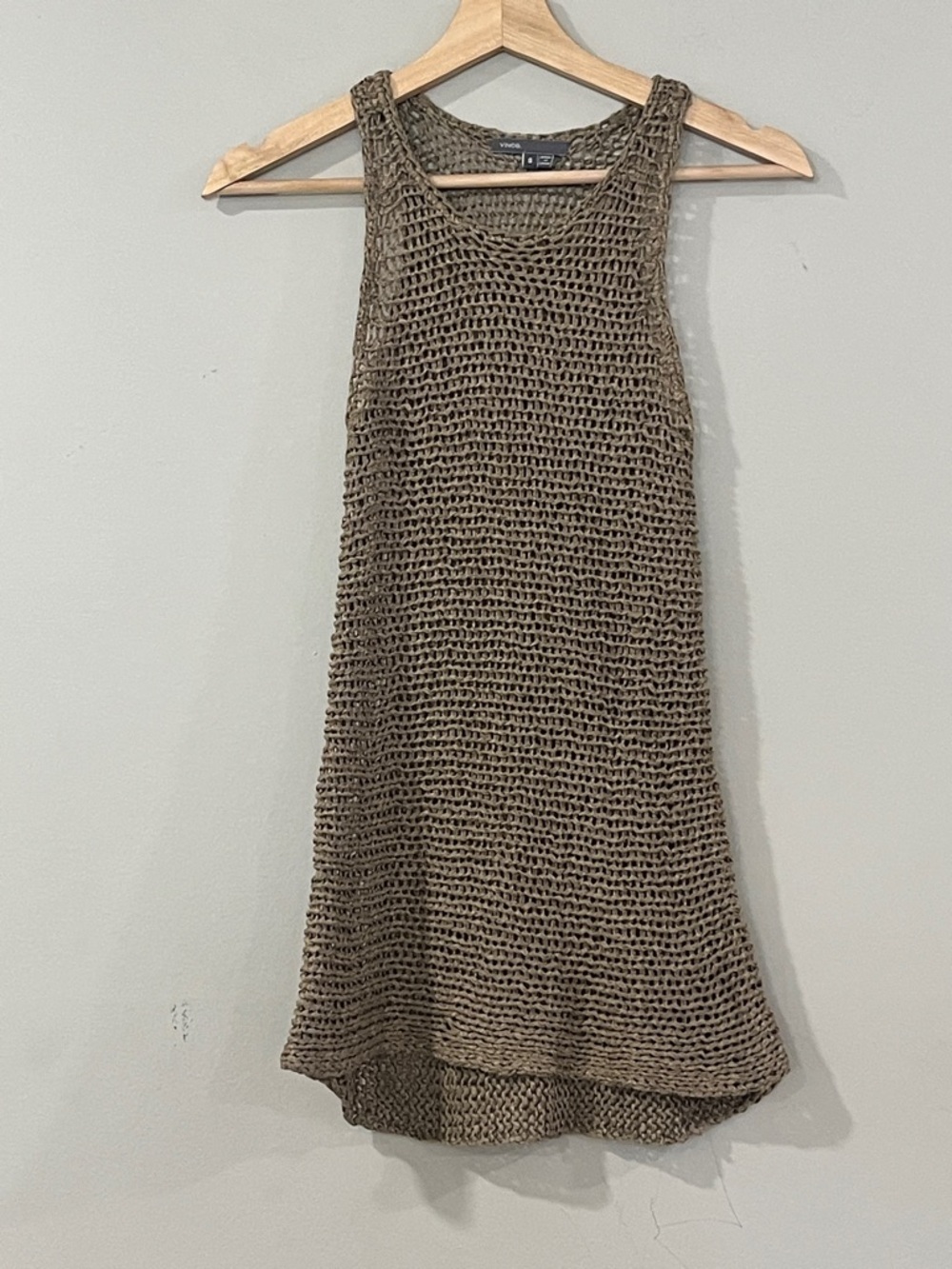 Vince Open-Weave Sleeveless Top in Taupe